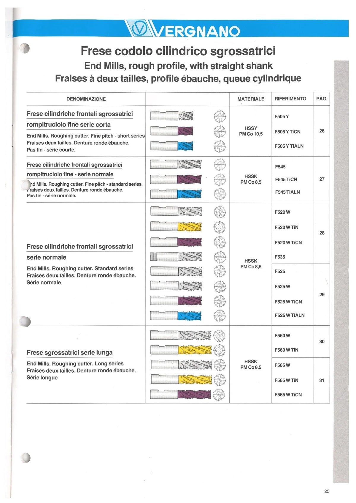 Vergnano F525W TiCN Fres. Originalt Vergnano-serieblad fra låst Ebotech bildebase